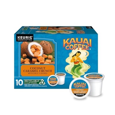 Kauai Coffee COCONUT CARAMEL CRUNCH Hawaiian 10 Count K-Cup Pods Keurig BB 1/27