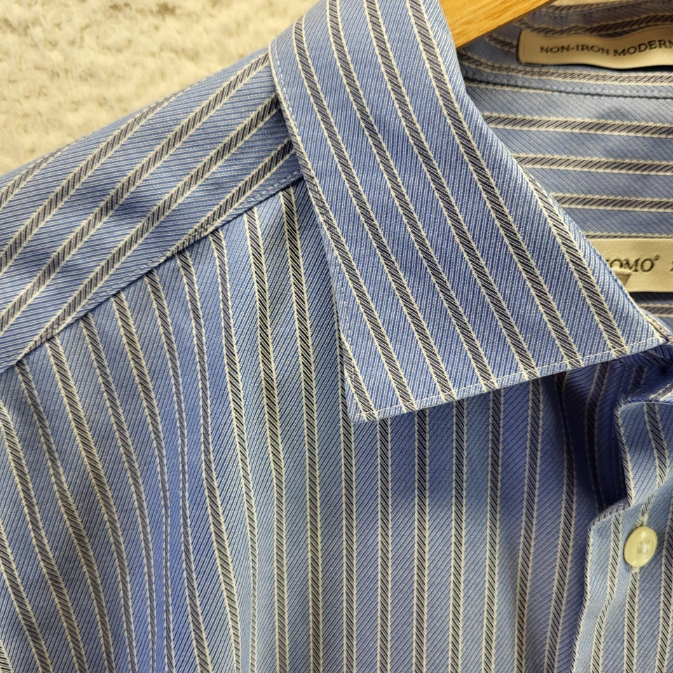 Pronto Uomo Button Up Shirt Men XLT Tall Blue Striped Non-Iron Modern Fit Pocket - Image 3 of 4
