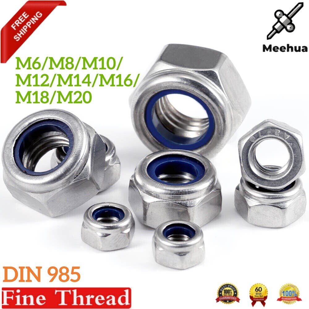 M6 M8 M10 M12 M14 M18 M20 Fine Thread Stainless Steel Nylon Insert