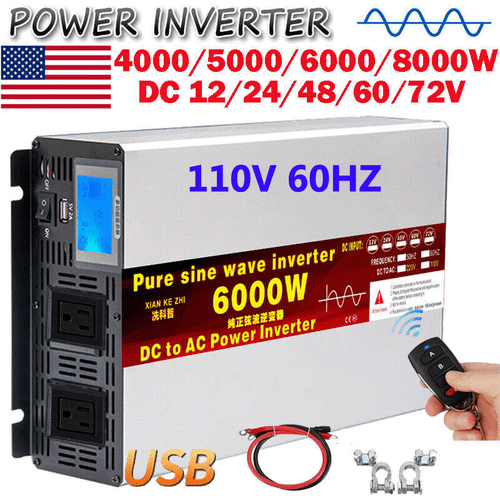 4000W 5000W 12V 24V 48V 72V to 110V 60HZ Pure Sine Wave Power Inverter LCD US