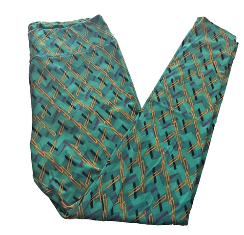 No tag active yoga legging wide waist band Green Multi Color Geo fit approx M/L - Picture 5 of 16