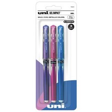 uniball Signo Gel Impact Pens, Bold Point 1.0mm , Assorted Metallic, 3 Pack