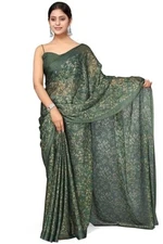 Indian Chiffon Saree With Unstitched Blouse Piece Party Wedding Wear For Women