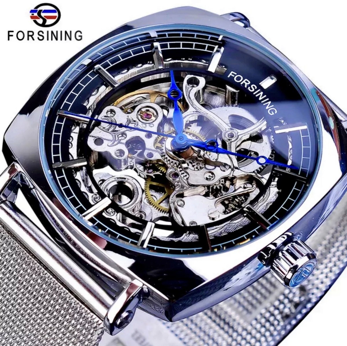 Forsining Womens Automatic Transparent Skeleton Luxury Watch Mesh Band Gift Idea FORSINING Skeleton Transparent Mechanical Automatic Watch  main image 2