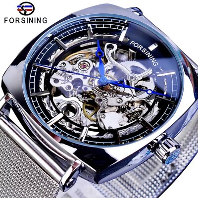 FORSINING Skeleton Transparent Self Winding Watch Stainless Mesh Band. Gift Idea