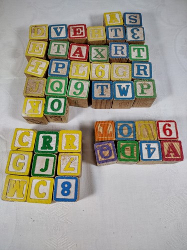 Lot of 45 Vtg Wood Blocks ABC Alphabet Building Blocks Wooden Letters Numbers - Picture 6 of 8