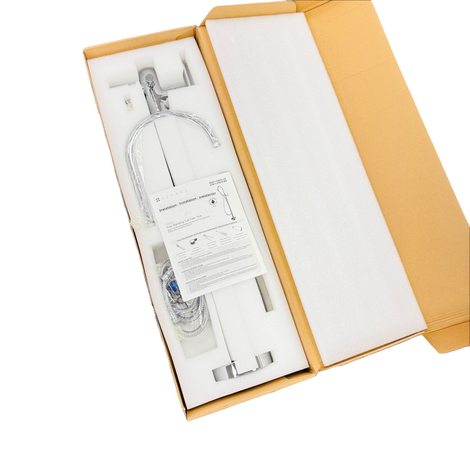 Azhara Aisly AZA711FMTO-CP Single Handle Free Standing Tub Filler Trim Chrome