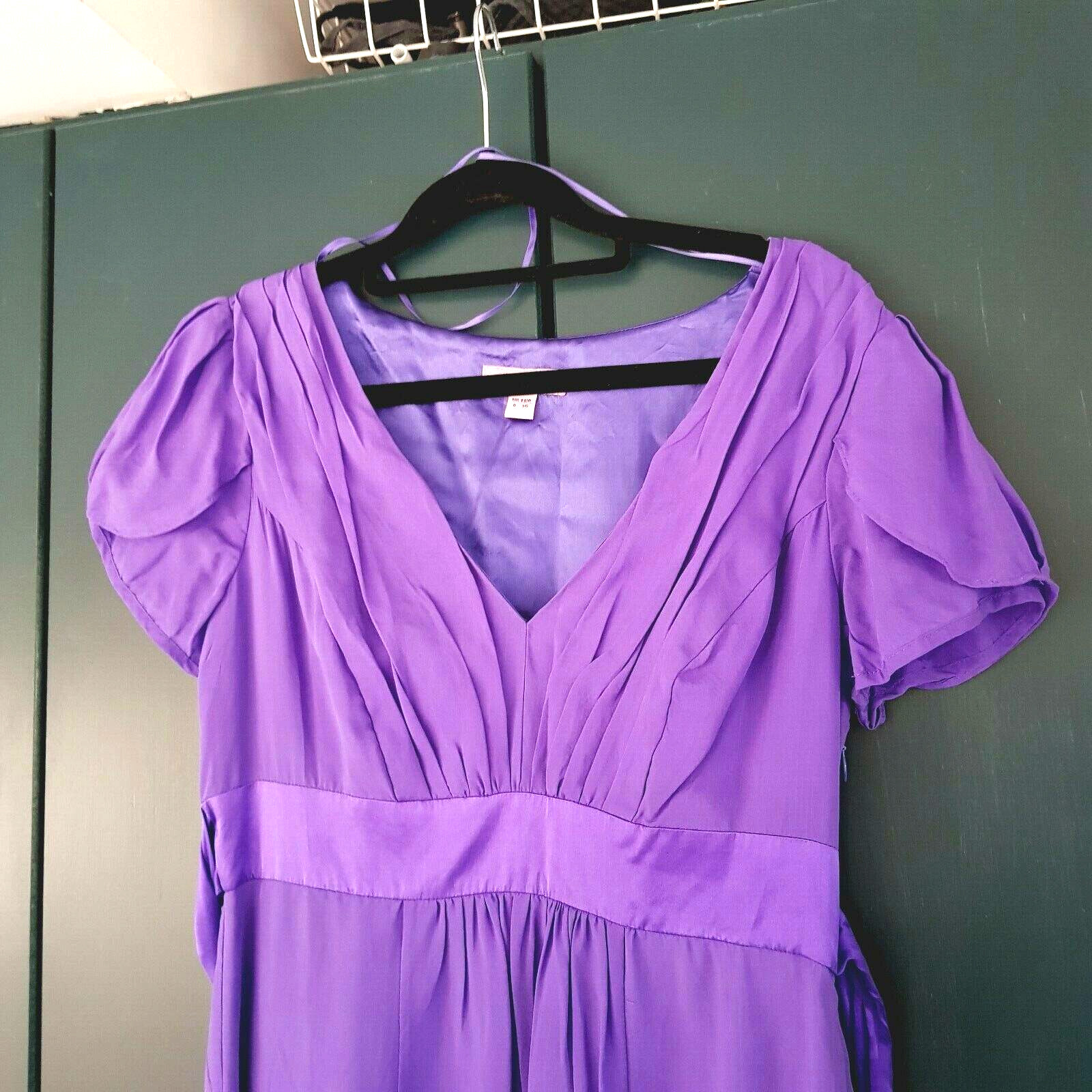 100 Silk Monsoon 1940s style tea dress Purple 8 UK F… Gem