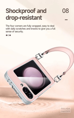 Sulada Liquid Leather Case For Samsung Galaxy Z Flip 6 5 Hinge Cover Wrist Strap - Picture 11 of 17