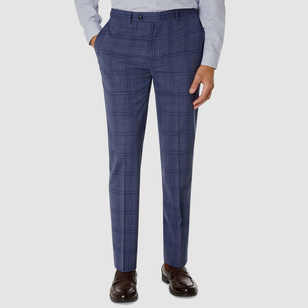 $190 Calvin Klein Men's Blue Plaid Skinny-Fit Wool Dress Pants