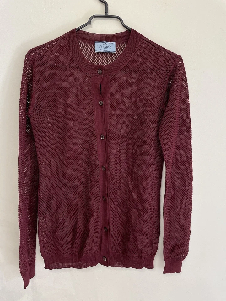 Cárdigan Prada Milano Puro Perforado 40 M/S Viscosa Suéter Chaqueta Borgoña Foto 2 de 4
