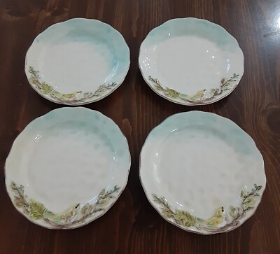 Blue Sky Clayworks 2019 Bread Plate Set of 4 Yellow Bird on Branch 7.25''