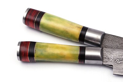 2 Pcs Chef Knife Set Damascus Steel Handmade Handforged ZH63/Kitchen Knife