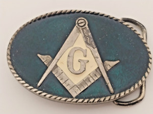 Masonic Belt Buckle Freemasonry Green Enamel Vintage 1986