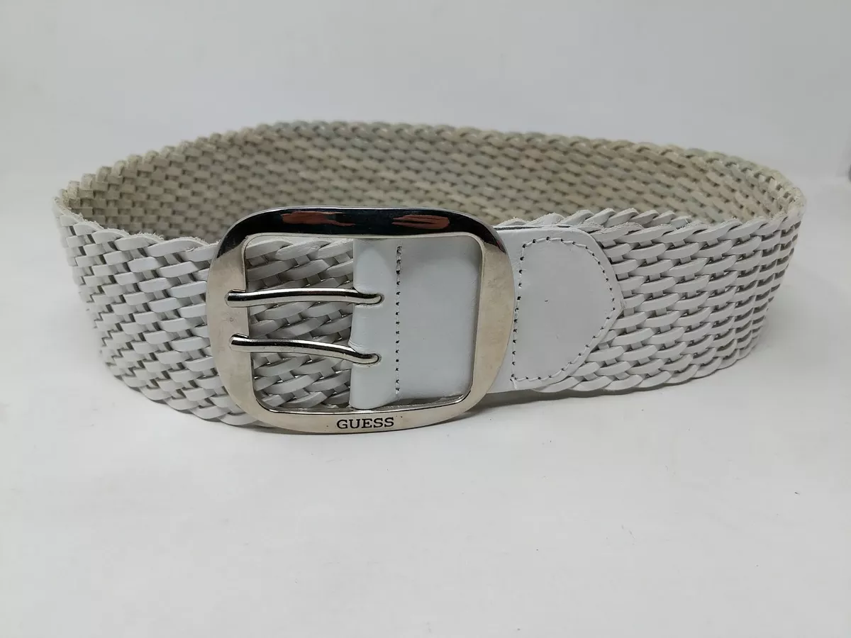Guess White Braided Woven Wide Leather Belt Buckle Women Size