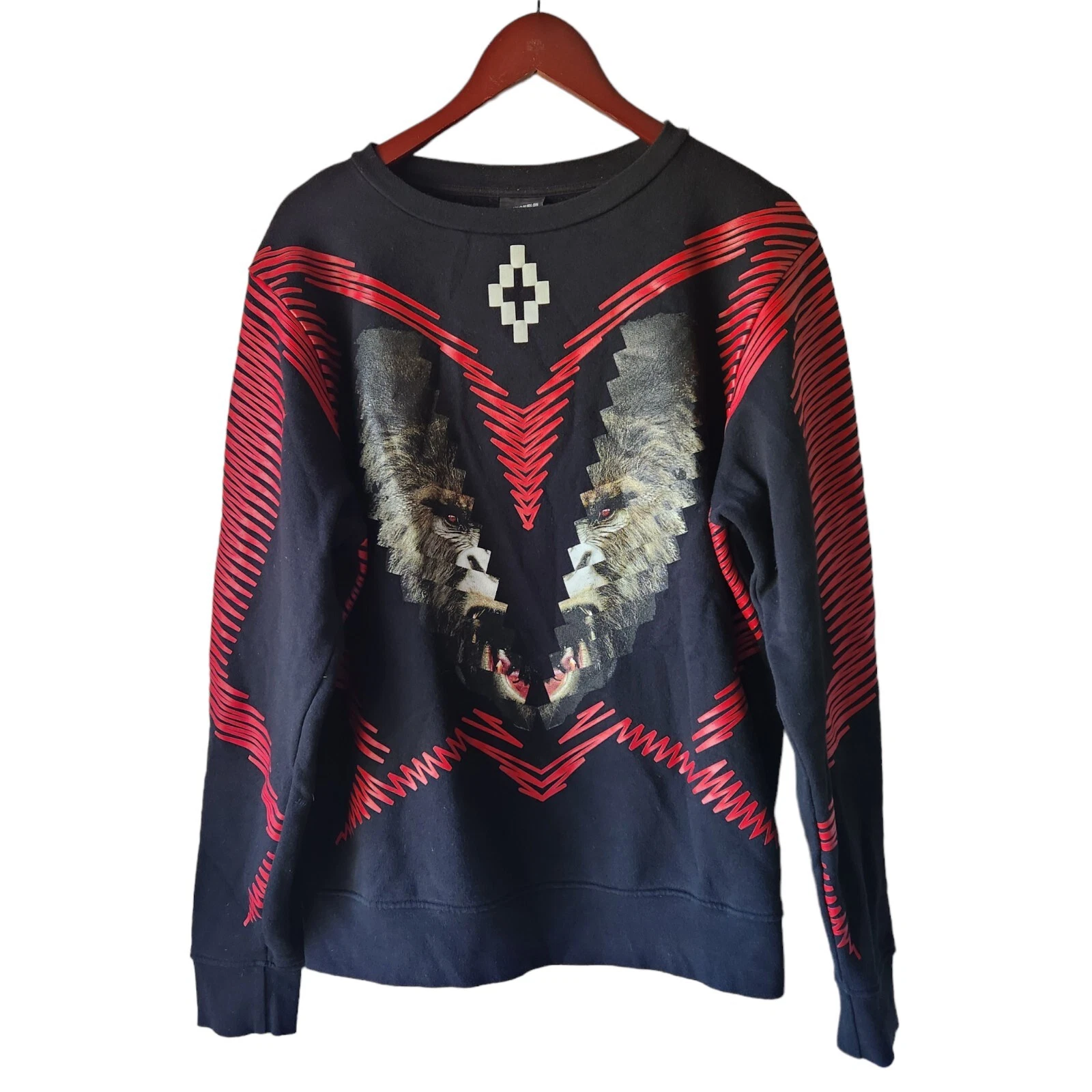 Marcelo Burlon Felpa Split Face Gorilla Riga Rossa Girocollo Nero Small