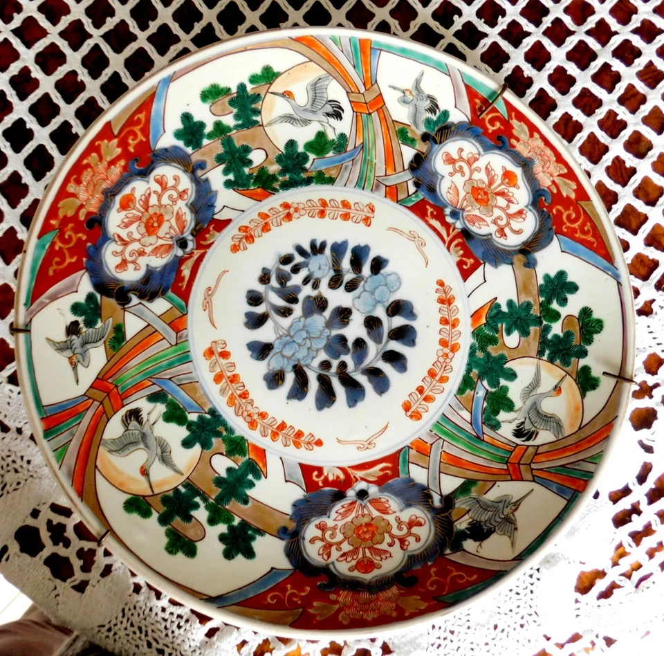 Antiker Wandteller Vogelmotiv Sammlerstück Fayence Keramik Asiatisch um 1900 - Bild 2 von 4
