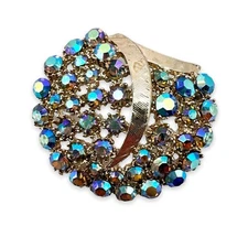 Vintage unsigned art brand AB crystal rhinestone brooch