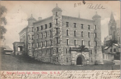 c1900s County Jail Akron Ohio rear view exterior postcard B893