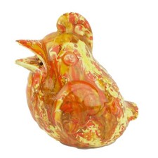 Fat Little Potpourri Bird Open Mouth Orange Yellow Drip Glaze Figurine