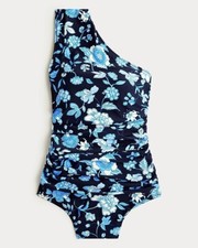 NWT J. Crew Ruched One-Shoulder One-Piece Swimsuit Midnight-Blue Floral Size 24