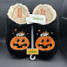 Women's Peanuts Snoopy Jack O Lantern Black Slippers Great Pumpkin Size L 9/10
