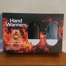 2-Pack Electric Hand Warmers USB Rechargeable Adjustable Heat Gray/White