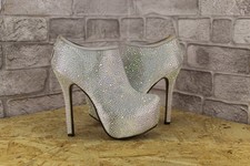 SILVER DIAMONTE HIGH HEEL PLATFORM SOLE ANKLE BOOTS SIZE 6 / 39 UNBRANDED USED