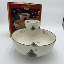 Spode Christmas Tree Tiered Chip and Dip Serving Set Holiday 2-Piece Set New
