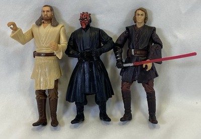 Lot Of 3 - Star Wars 1998 3.75  Hasbro Action Figures Qui-Gon Jinn Jedi Anakin 