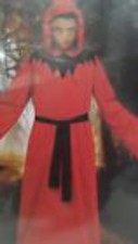 37652 - Bold Red Full-Length Devil Robe M 8-10 Costume with Hooded Neckline an