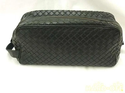 Bottega Veneta Intrecciato deuxième sac pochette cuir noir 244706 Italie auth... - Photo 1/4