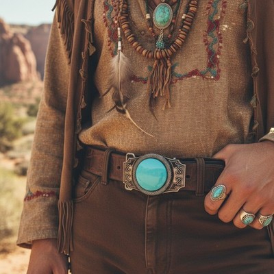 Giant Country Western Silver & Turquoise Belt Buckle 6\