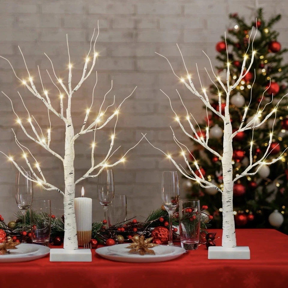 Christmas Halloween 2FT Lighted Birch Tree 6/18hr Timer 2 Pack Warm White 3AAA - Image 3 of 4