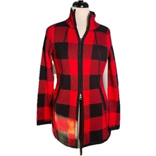 Adrienne Vittadini Full Zip Cardigan Sweater Women's Size XS Red/Black Plaid