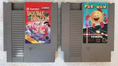 Pac-Man (Tengen Gray) & Double Dragon Authentic Nintendo NES Game Cartridge Lot