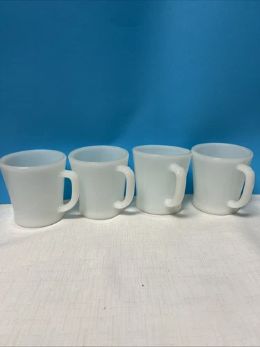 Vintage Fire King Anchor Hocking Milk Glass D Handle Mugs (4)