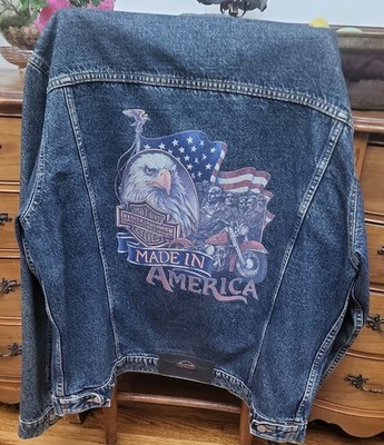 Vintage Harley Davidson XL Jean Jacket Denim Made In America USA 