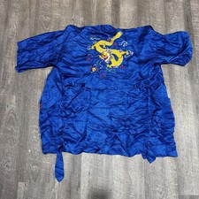 Vtg Golden Dragon Chinese Robe Blue Medium Womens Embroidered Kimono Silk