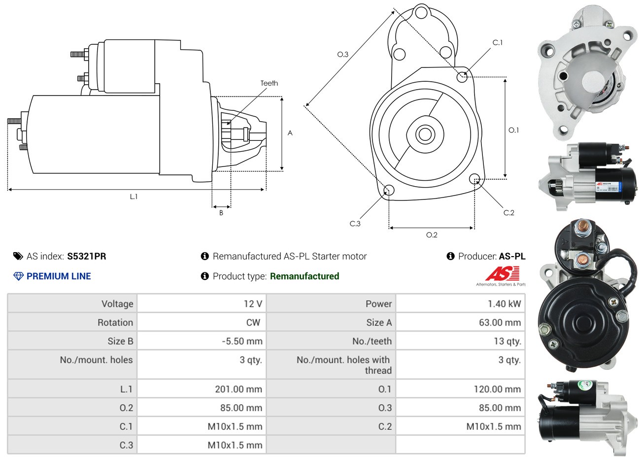 Fits AS ROZRUSZNIKI I ALTERNATORY S5321PR ROZRUSZNIK REMANUFACTURED AS-PL START