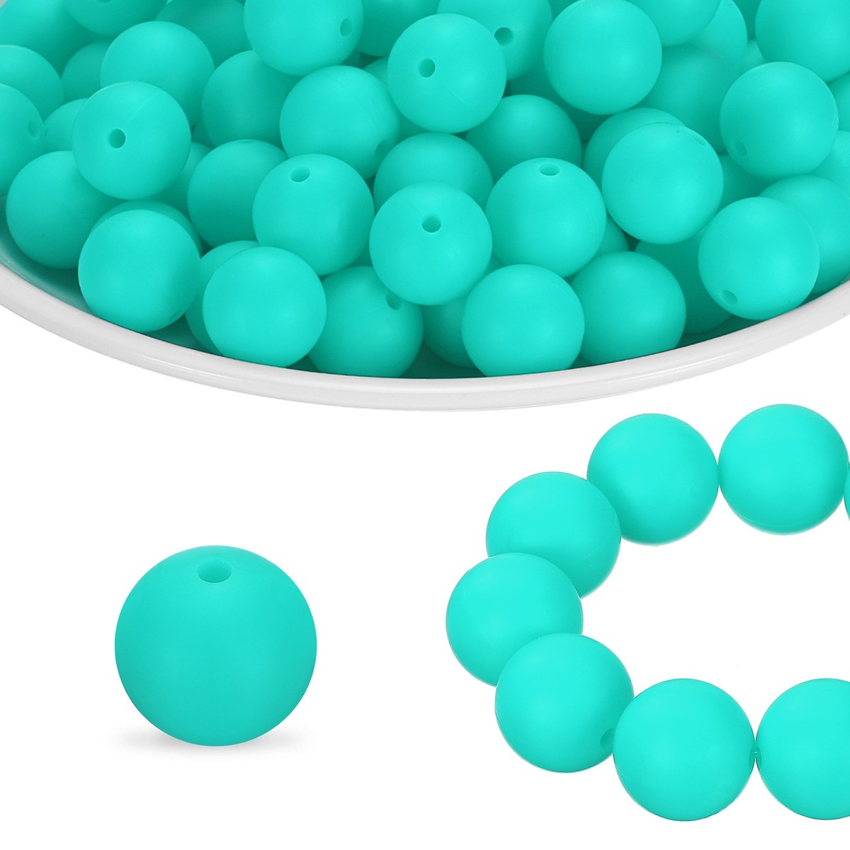 180Pcs Silicone Beads 9mm Round Rubber Focal Beads Bulk, Turquoise