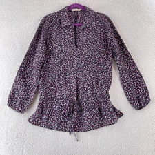 Tory Burch Top Womens Size 2 Red Agate Confetti Silk Long Sleeve Drop Waist Tie