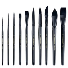  10pcs Natural Watercolor Paint Brush Set Professional for Watercolor Black