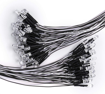 Dicuno 100Pcs 5MM Pre Wired 12V Daylight White LED Diodes, 9.4 Inch/24Cm Ultra B