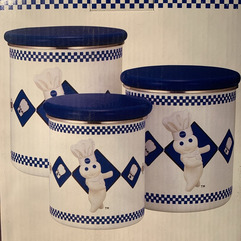 Pillsbury Doughboy Poppin'Fresh Six Peice Storage Canister Set Chef  NIB 2002