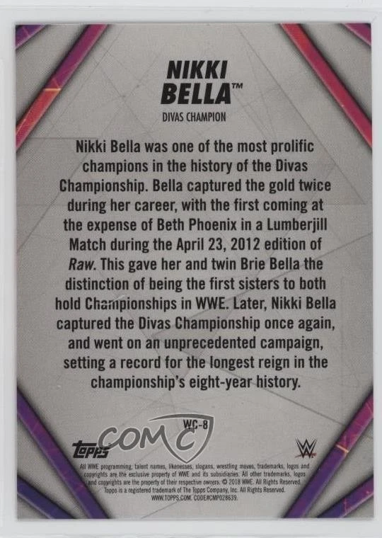 2018 Topps WWE Women's Division Champions Divas Champion Nikki Bella #WC-8 - Image 2 of 2