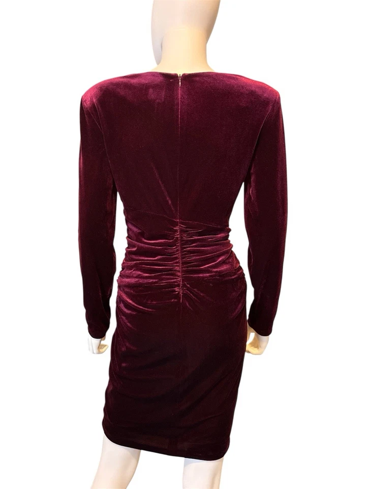 Vince Camuto Ruched Velvet Dress V-neck Long Sleeve Size 6 - Image 4 of 4