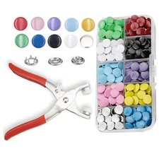 100 Sets Metal Snaps Buttons with Fastener Pliers Press Tool Kit for Sewing