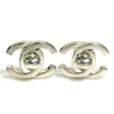 Auth CHANEL CC Logo Turnlock Clip On Earrings Métal Argenté - 56705g - Photo 1/4
