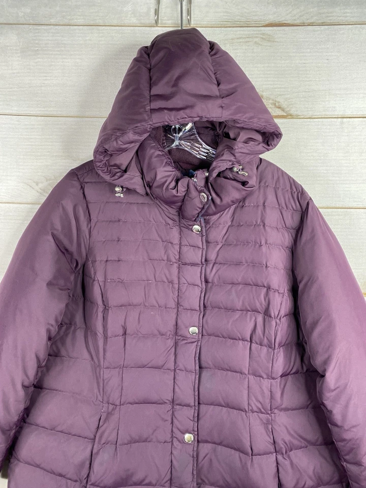 Lands' End Coat Womens 1X Purple Long Maxi Goose Down Puffer Detachable Hood - Image 2 of 4